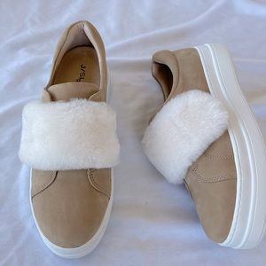 J/SLIDES NYC Nobel Leather Shearling Platform Slip-on Sneakers Women’s Size 7